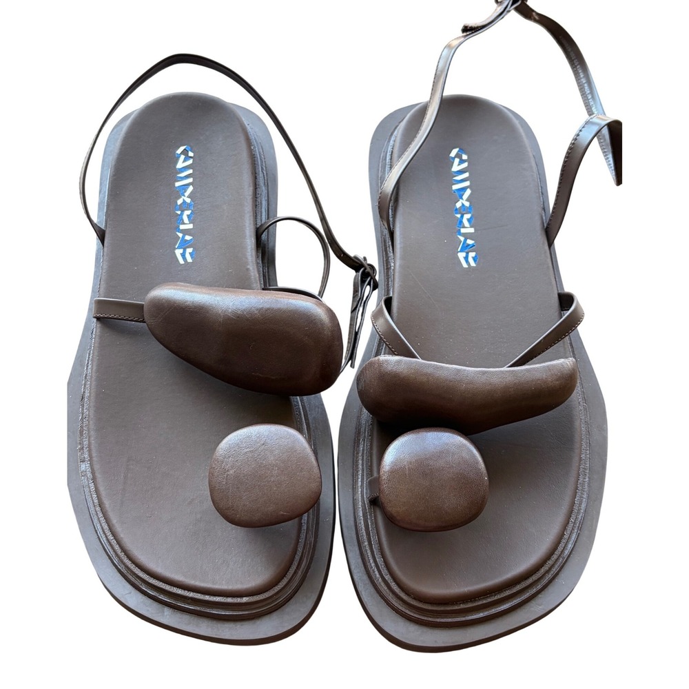 CamperLab Brown Leather Padded Stone Sculptural Slingback Sandals Womens‎